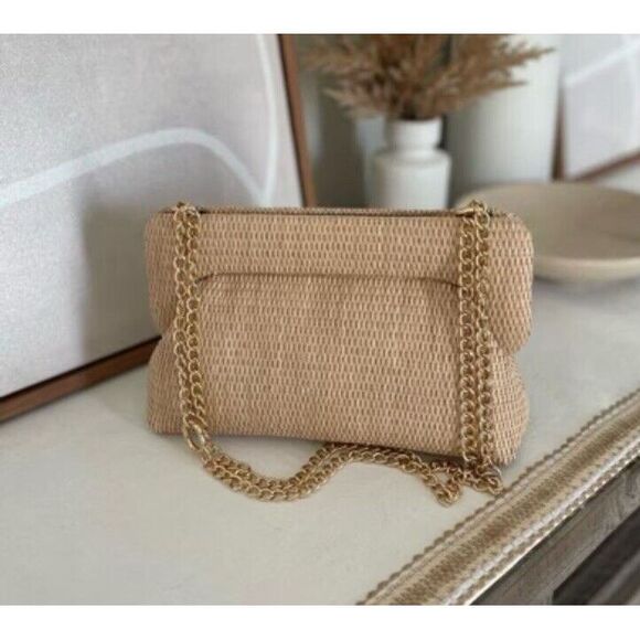 a new day Handbags - A New Day Wicker Rattan Clutch Bag  With Gold Chain Strap